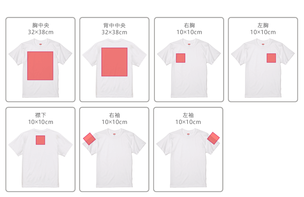 Ｔシャツのプリント可能範囲の画像1