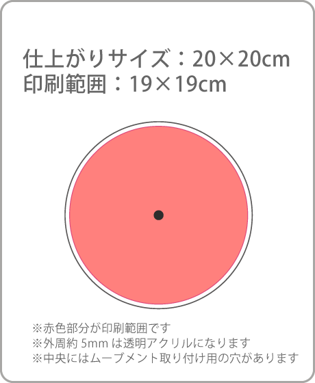 アクリル時計の印刷可能範囲の画像